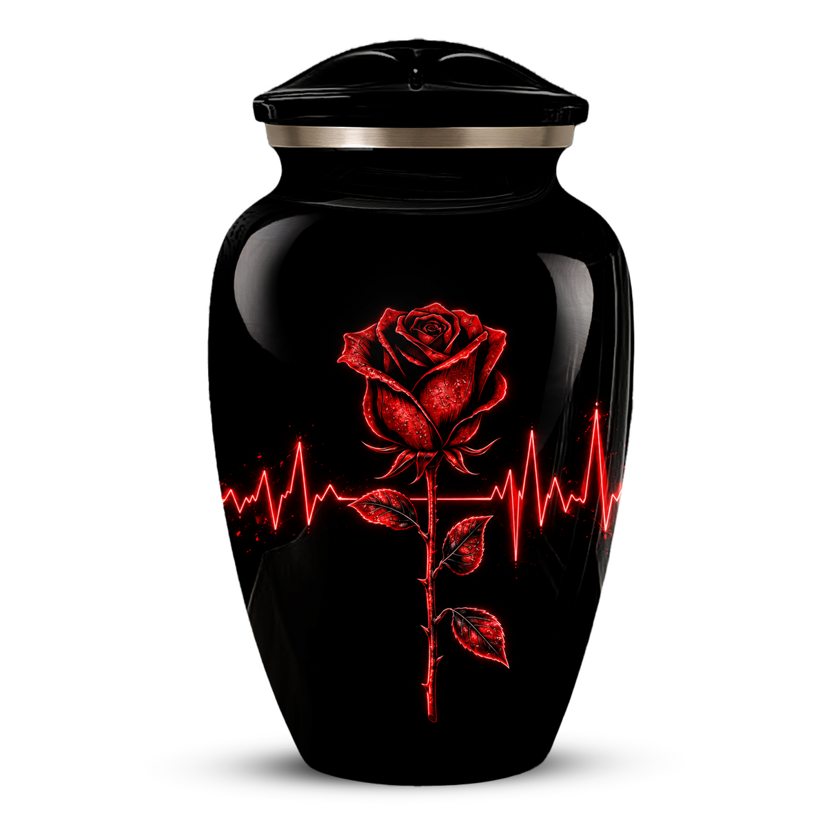 Red Rose Heartbeat Adult Urn for Ashes – Black Adult Cremation Urn, Memorial Urn for Adult Ashes