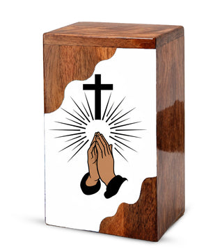 Cross Wooden Cremation Urn – Prayer Cross Memorial Wooden Urn for Human Ashes