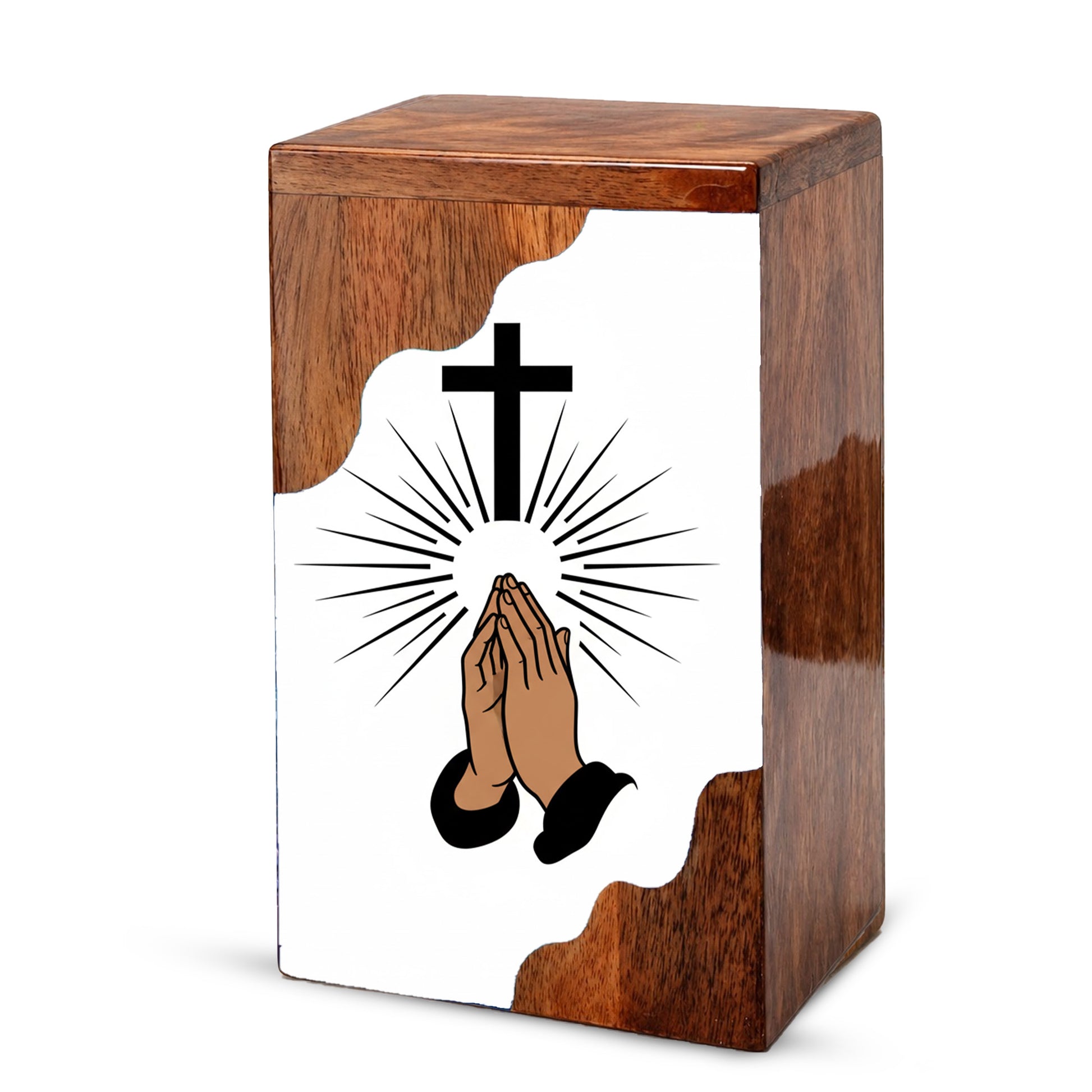 Cross Wooden Cremation Urn – Prayer Cross Memorial Wooden Urn for Human Ashes
