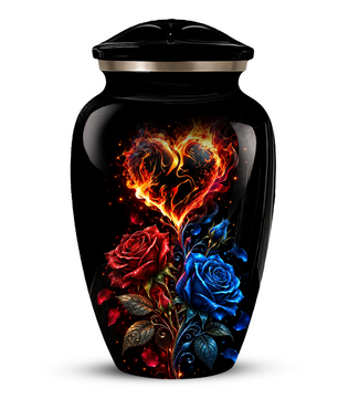 Red & Blue Rose Heart Cremation Urn for Ashes | Personalized Adult Memorial Urn