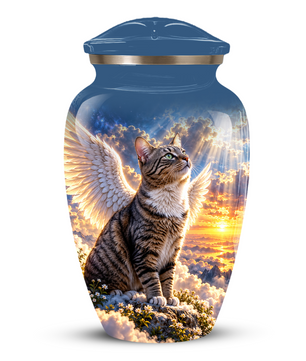 Angel Cat Cremation Urn for Ashes,Heavenly Cat Memorial with Wings, Custom Pet Lover Urn