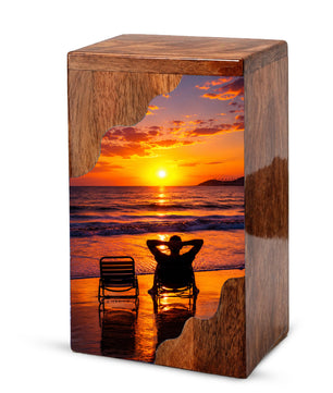 Personalised Wooden Beach Urn for Dad | Wooden Cremation Urn for Human Ashes