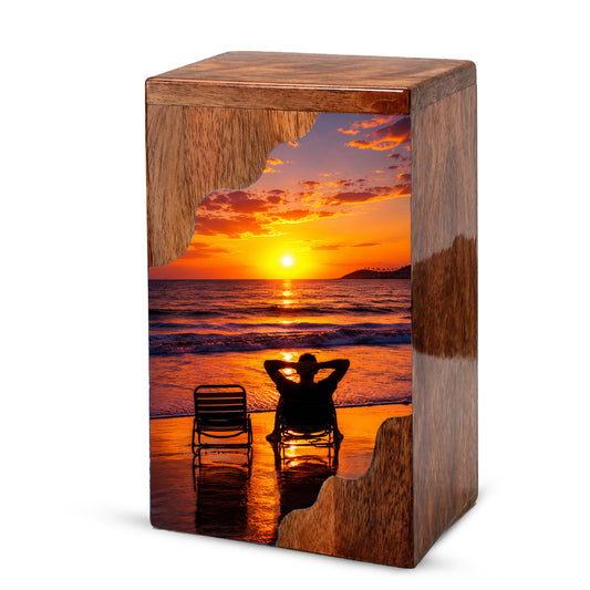 Personalised Wooden Beach Urn for Dad | Wooden Cremation Urn for Human Ashes