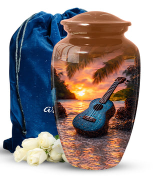 Sunset Guitar Memorial Urn for Dad & Mom, Personalized Cremation Urn