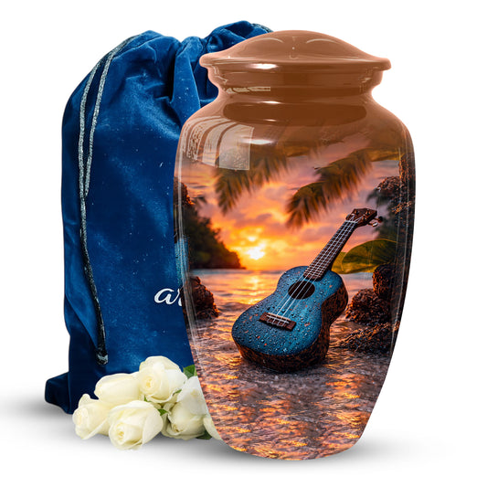 Sunset Guitar Memorial Urn for Dad & Mom, Personalized Cremation Urn
