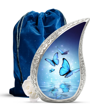 Blue Butterfly Urn for Human Ashes | Urn for Mom | Butterfly Cremation Urn