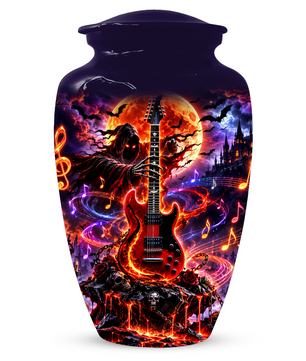 Gothic Guitar Cremation Urn for Dad, Personalized Halloween Memorial Urn for Human Ashes