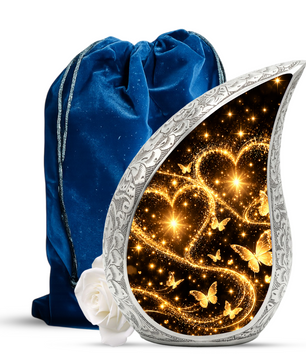 Gold Butterfly Cremation Urn for Ashes, Heart Memorial Urn