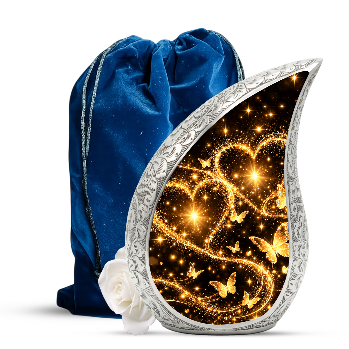 Gold Butterfly Cremation Urn for Ashes, Heart Memorial Urn