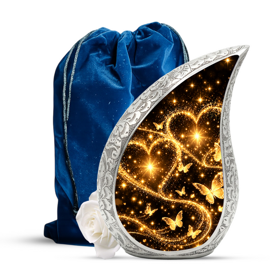 Gold Butterfly Cremation Urn for Ashes, Heart Memorial Urn
