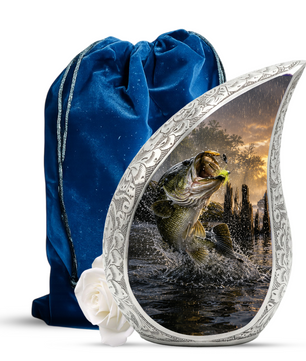 Fishing Urn for Dad, Gone Fishing Cremation Urn for Ashes, Bass Fish Memorial Urn