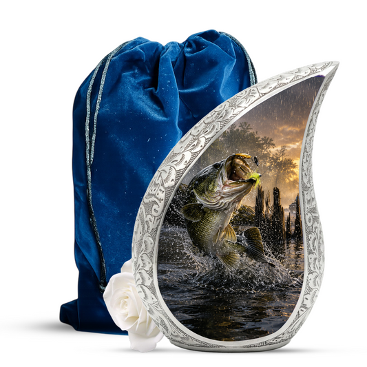 Fishing Urn for Dad, Gone Fishing Cremation Urn for Ashes, Bass Fish Memorial Urn