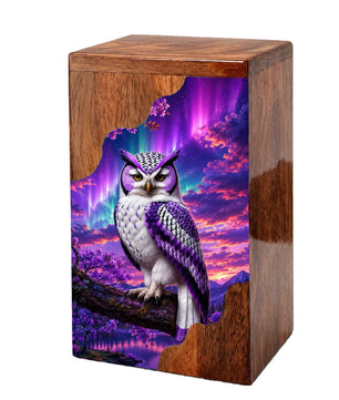 Purple Owl Wooden Cremation Urn – Aurora Memorial Urn
