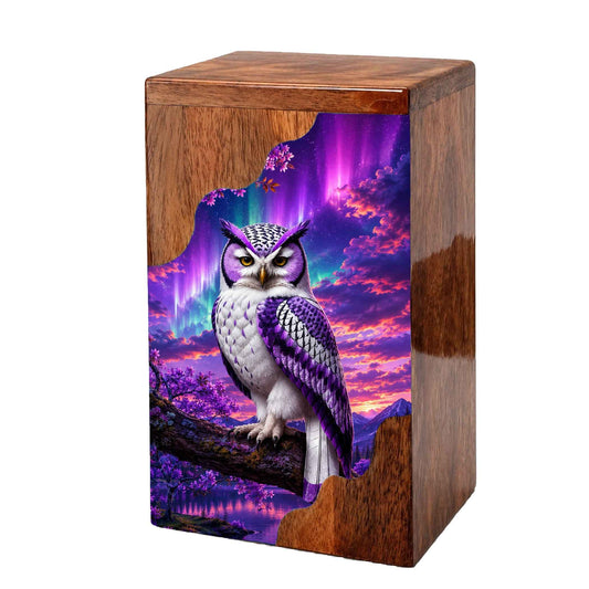 Purple Owl Wooden Cremation Urn – Aurora Memorial Urn