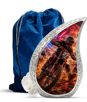 Motorcycle Rider Urn for Dad | Motocross Cremation Urn for Men & Adult Male Ashes