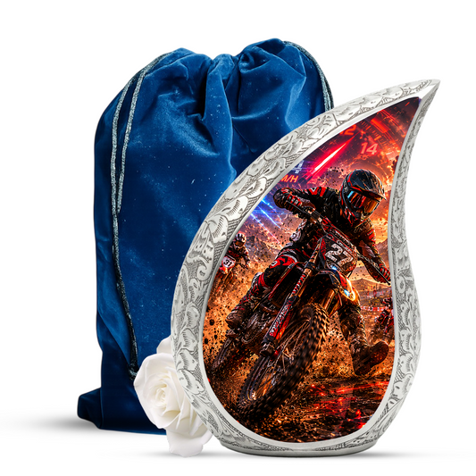 Motorcycle Rider Urn for Dad | Motocross Cremation Urn for Men & Adult Male Ashes