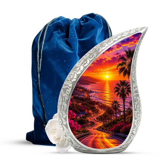 Beach Sunset Urn for Human Ashes | Ocean Beach Themed Adult Cremation Urn