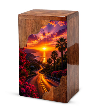 Wooden Cremation Urn for Mom | Sunset Ocean Memorial Urn for Human Ashes