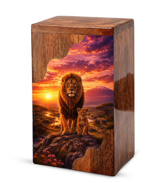 Lion Wooden Cremation Urn – Father Memorial Urn for Ashes | Strength & Legacy Wooden Urn