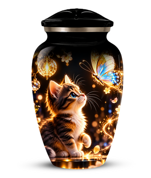 Kitten and Butterfly Cremation Urn for Adult Ashes, Personalized Cat Memorial Urn