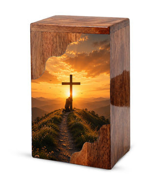 Cross Wooden Cremation Urn – Christian Memorial Urn for Human Ashes