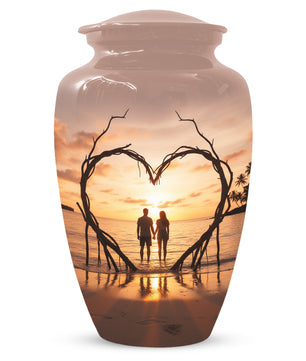 Beach Couple Urn For Male and Female - Extra Large Double Companion Urn For Mom and Dad ( 14 Inch,400CU))