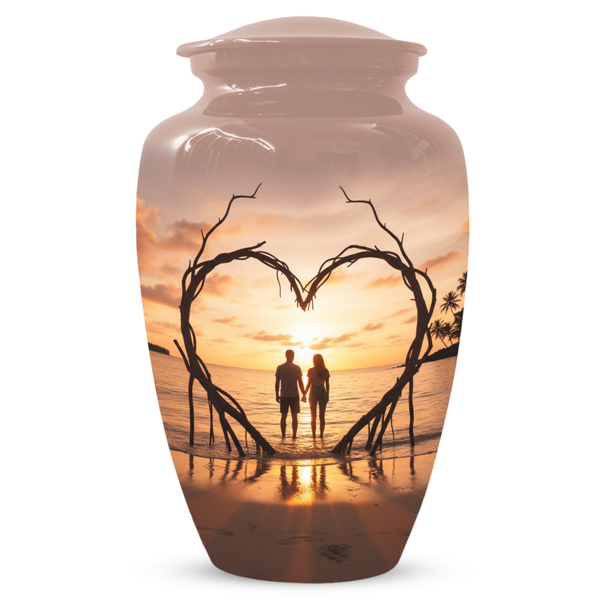 Beach Couple Urn For Male and Female - Extra Large Double Companion Urn For Mom and Dad ( 14 Inch,400CU))