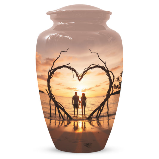 Beach Couple Urn For Male and Female - Extra Large Double Companion Urn For Mom and Dad ( 14 Inch,400CU))