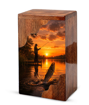 Sunset Fishing Wooden Cremation Urn – Personalized Memorial Urn for Human Ashes