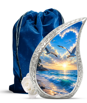 Beach Cremation Urn for Human Ashes | Wooden Beach Urn, Ocean Wave Urn & Beautiful Adult Urn for Mom and Loved Ones
