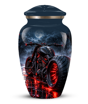 Personalized Adult Cremation Urn for Ashes, Custom Motorcycle Memorial Urn, Black Chopper with Red LED Lights