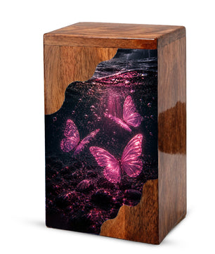 Butterfly Wooden Cremation Urn – Pink Butterfly Memorial Urn for Human Ashes