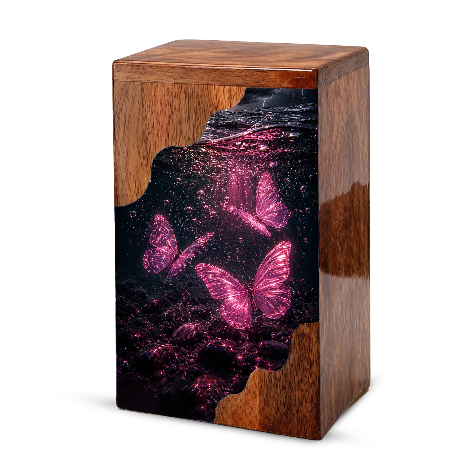 Butterfly Wooden Cremation Urn – Pink Butterfly Memorial Urn for Human Ashes