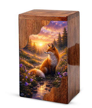 Wooden Cremation Urn for Human Ashes, Fox Memorial Urn
