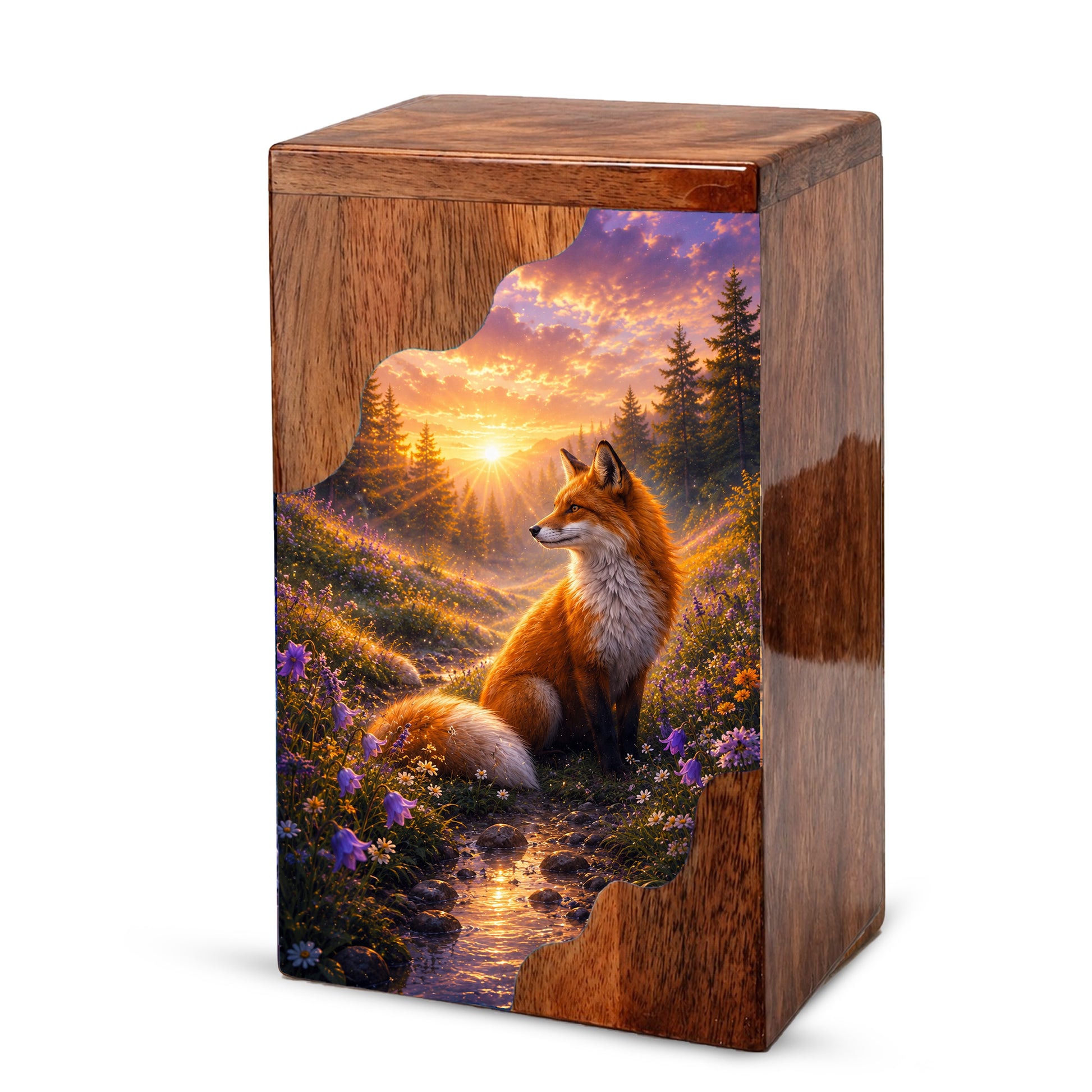 Wooden Cremation Urn for Human Ashes, Fox Memorial Urn