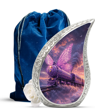 Butterfly Train Urn for Human Ashes | Beautiful Butterfly & Locomotive Adult Cremation Urn