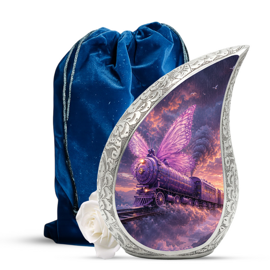 Butterfly Train Urn for Human Ashes | Beautiful Butterfly & Locomotive Adult Cremation Urn