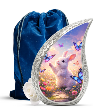 Personalized Cat Cremation Urn – Butterfly Garden Teardrop Memorial Urn, 10 Inch Aluminum