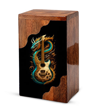 Dragon Guitar Wooden Cremation Urn – Music Memorial Urn with Mythical Dragon