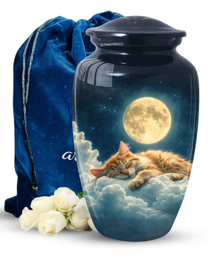 Cat Memorial Urn for Mom | Moon Cat Cremation  Large Urn for Ashes- Funeral Keepsake Urn