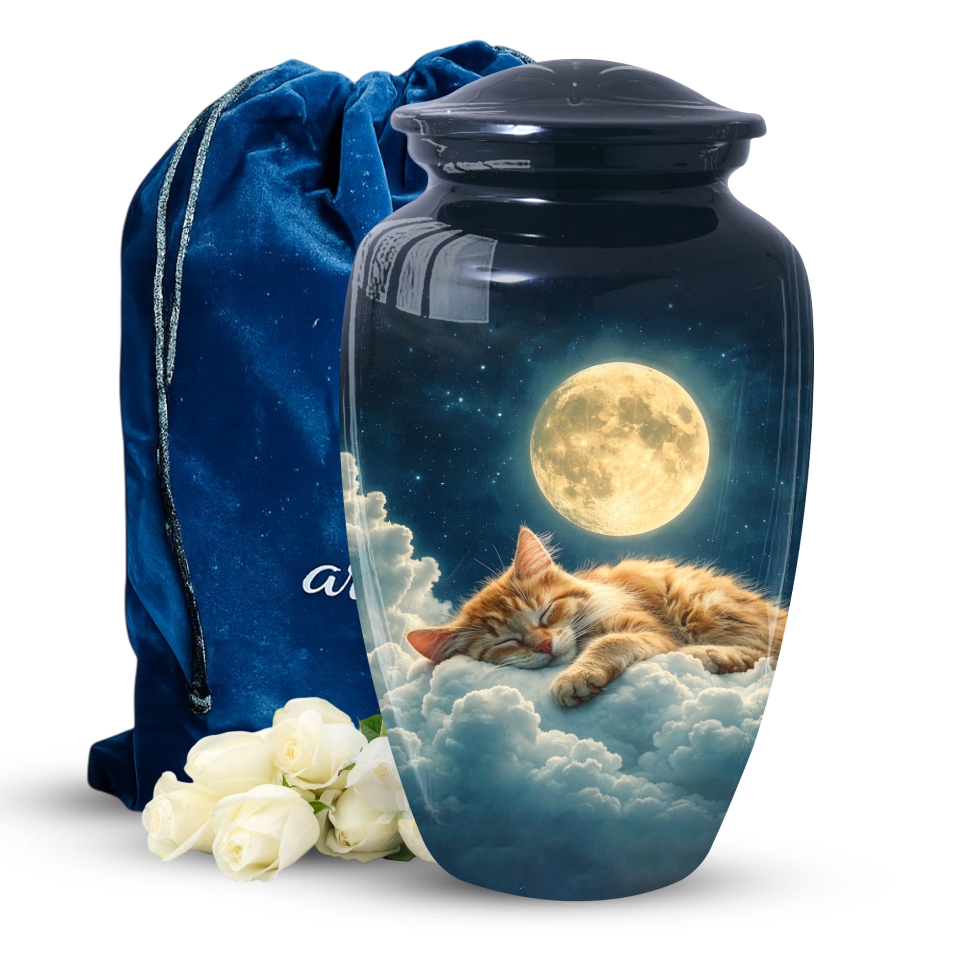Cat Memorial Urn for Mom | Moon Cat Cremation  Large Urn for Ashes- Funeral Keepsake Urn