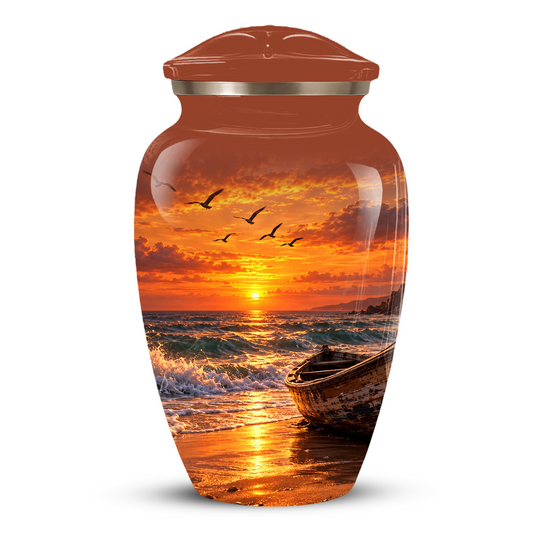 Beach Cremation Urn for Ashes | Ocean Sunset Memorial Urn | Personalized Beach & Ocean Theme Urn