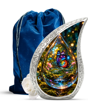 Butterfly Cremation Urn for Adult Ashes, Colorful Glass Butterfly Memorial Urn