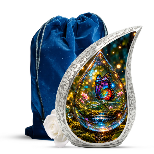 Butterfly Cremation Urn for Adult Ashes, Colorful Glass Butterfly Memorial Urn
