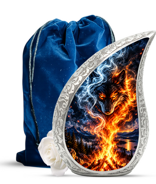 Wolf Cremation Urn for Ashes, Fire and Ice Wolf Adult Memorial Urn