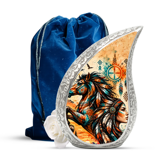 Native American Horse Urn for Ashes, Tribal Horse Cremation Urn