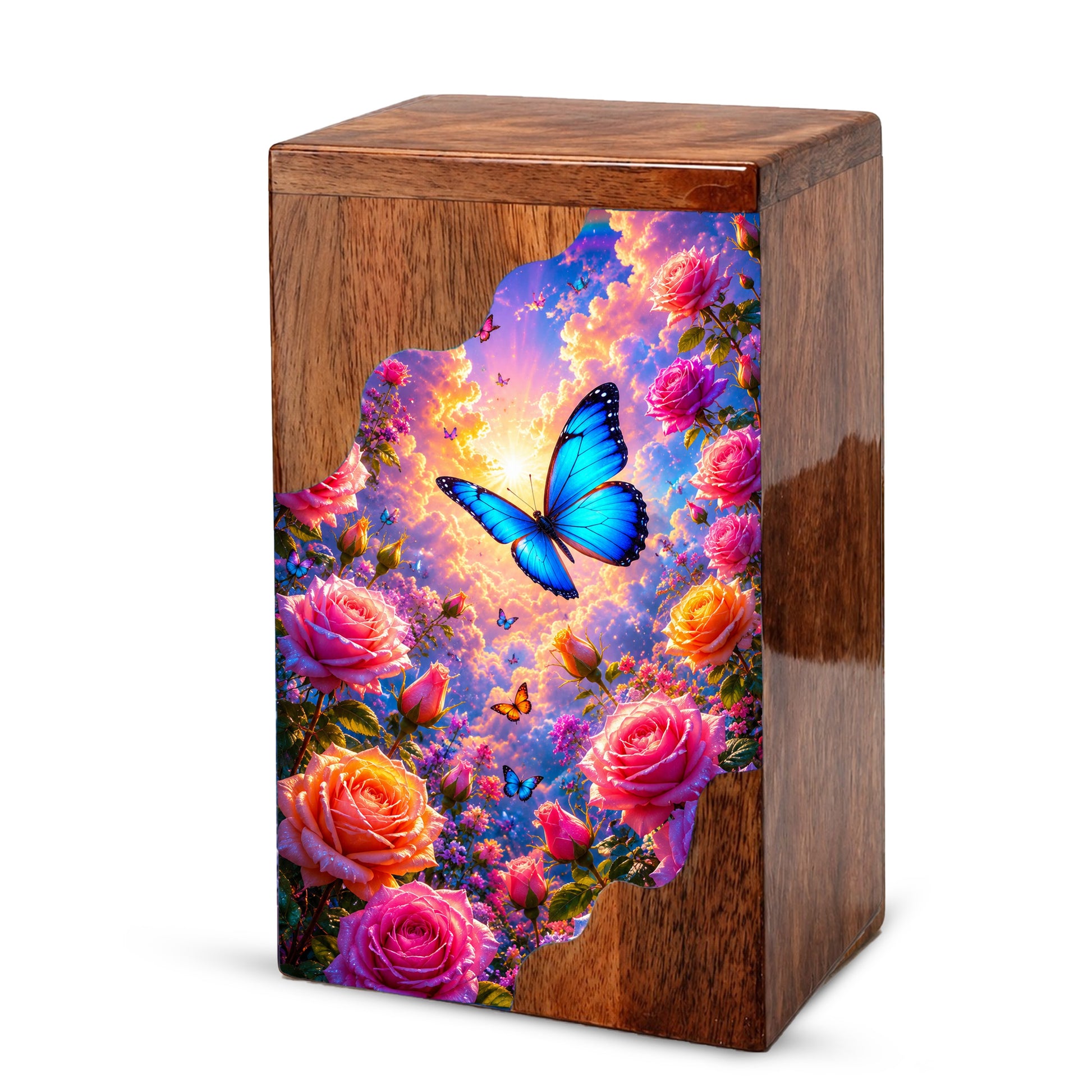 Butterfly Wooden Cremation Urn – Butterfly Memorial Urn for Human Ashes