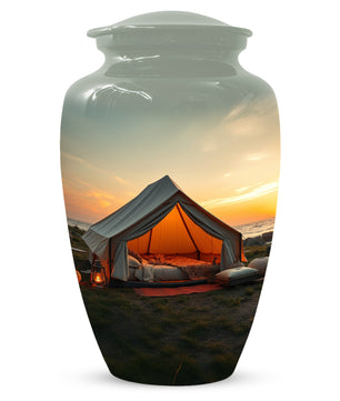 Camping Memorial Urn for Ashes – Personalized Sunset Glamping Cremation Urn for Mom& Dad