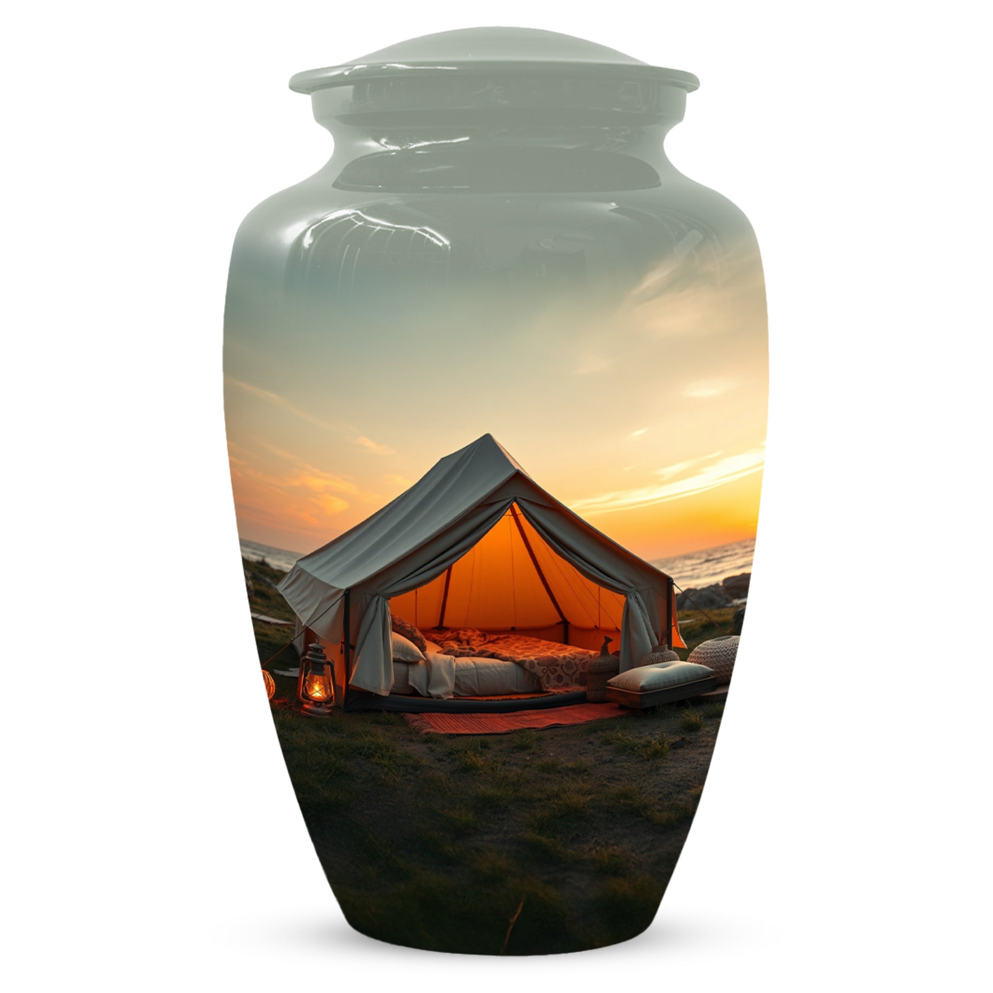 Camping Memorial Urn for Ashes – Personalized Sunset Glamping Cremation Urn for Mom& Dad
