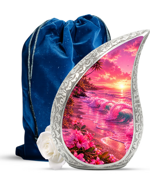 Pink Beach Cremation Urn for Adult Ashes | Beautiful Ocean Wave & Sunset Urn for Mom, Women & Loved Ones